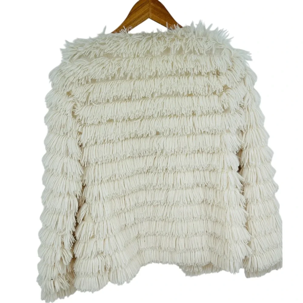 Hot‎ & Delicious Shag Faux Fur Fringe Jacket Cream Small